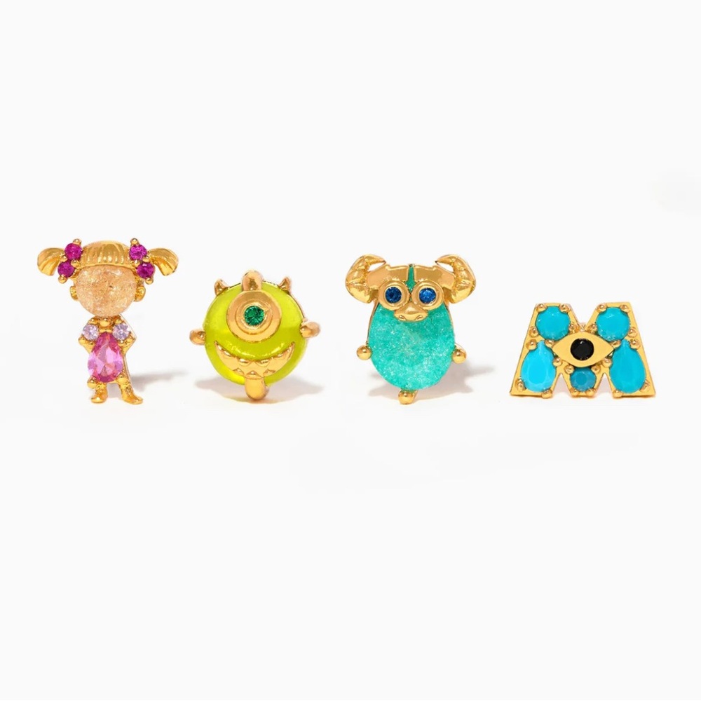 Disney Monsters Inc. Gold and Jewel-Toned Earrings Studs Set